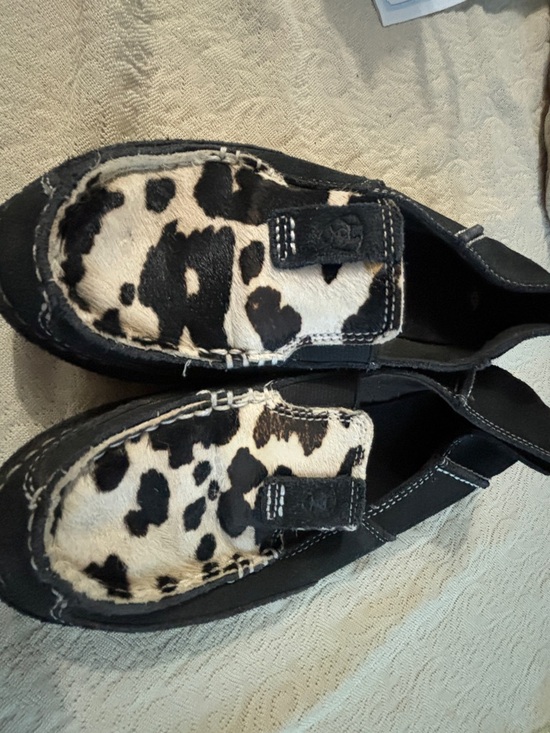 Ariat Black Slip-On Loafers with Black & White Cow Print Accent - Picture 2 of 6